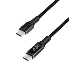   LogiLink USB 2.0 Type-C kábel, C/M-USB-C/M, E-jel, PD, kijelző, fekete, 1 m (CU0181)