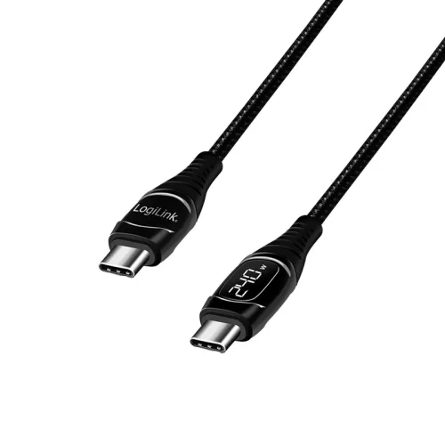 Logilink USB 2.0 Type-C kábel, C/M-USB-C/M, E-jel, PD, kijelző, fekete, 2 m (CU0185)