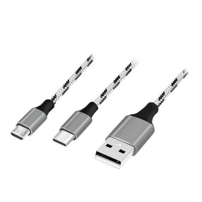   Logilink USB 2.0 kábel, USB-A/M - Micro-USB + USB-C, fehér/fekete, 1,2 m (CU0202)