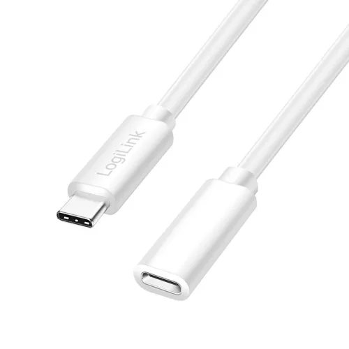 Logilink USB 2.0 Type-C kábel, C/M-USB-C/F, PD, fehér, 2 m (CU0221)