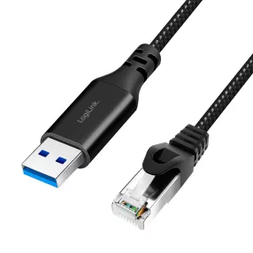   Logilink USB 3.0 Ethernet kábel, A/M   RJ45/M, 1 Gbps, aktív, fekete/szürke, 2 m (CU0402)
