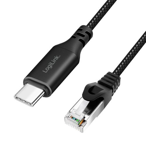 Logilink USB 3.2 Type-C Ethernet kábel, C/M   RJ45/M, 1 Gbps, aktív, fekete/szürke, 1 m