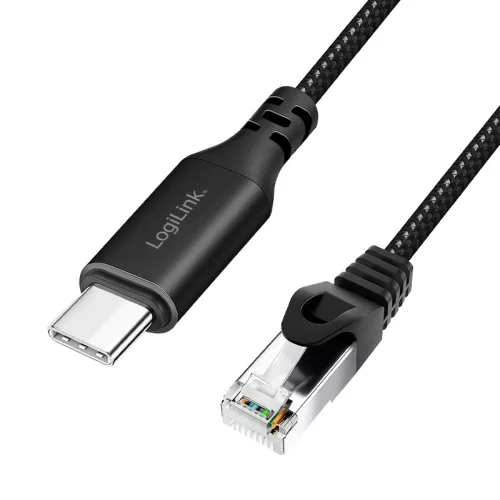 Logilink USB 3.2 Type-C Ethernet kábel, C/M   RJ45/M, 1 Gbps, aktív, fekete/szürke, 3 m (CU0413)