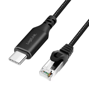   Logilink USB 3.2 Type-C Ethernet kábel, C/M   RJ45/M, 1 Gbps, aktív, fekete/szürke, 5 m (CU0414)