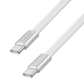   Logilink USB 2.0 Type-C kábel, apa-apa, lapos, 480 Mbps, 60W, fonott külső köpennyel, fehér, 1 m