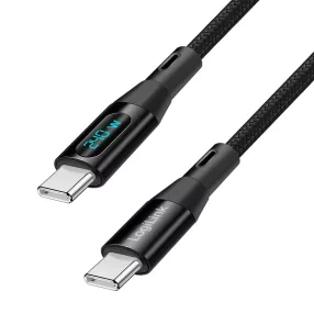   Logilink USB 2.0 Type-C kábel, C/M - C/M, 480 Mbit/s, 240W, kijelző, nejlon, fekete, 2 m