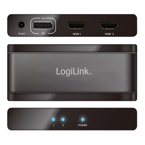 Logilink DisplayPort elosztó, 1x2 port, 1x DP - 2x HDMI, 4K/30 Hz, HDCP (CV0093)