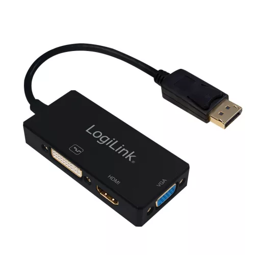 LogiLink DisplayPort adapter, DP/M   HDMI-A+DVI+VGA, 4K/30 Hz, 0,1 m (CV0109)