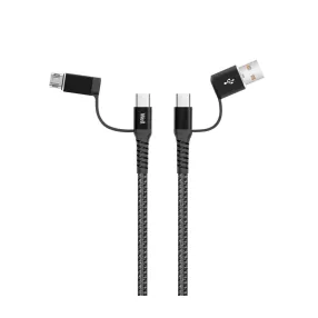   Well Cable-USBC/USBC/U-1GY02-WL 4 in1 kábel rapid széria MicroUSB+Lightning+C-típ 3A 1 m fekete