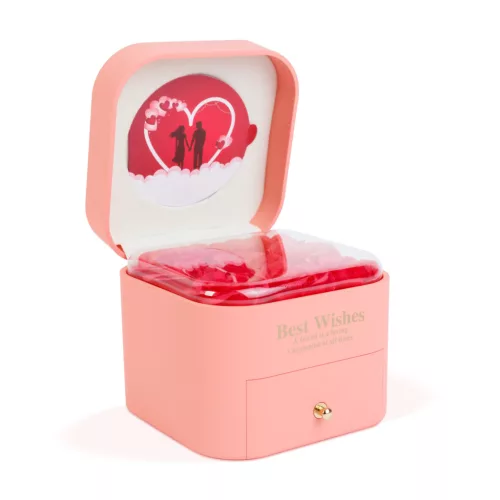 DA01200 9 db műrózsa díszdobozban nyaklánccal - 11 x 11 x 9,5 cm - rózsaszín