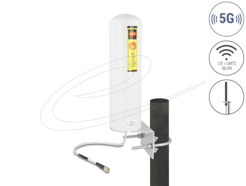 Delock 5G LTE antenna SMA-dugó 3 - 5 dBi irányítatlan, rögzített, kültéri fali és állított elhelyezésre fehér