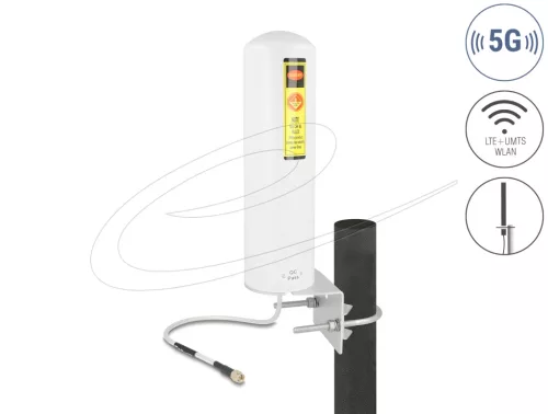 Delock 5G LTE antenna SMA-dugó 3 - 5 dBi irányítatlan, rögzített, kültéri fali és állított elhelyezésre fehér (DL-10036)