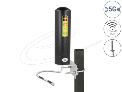 Delock 5G LTE antenna SMA-dugó 3 - 5 dBi irányítatlan, rögzített, kültéri fali és állított elhelyezésre fekete
