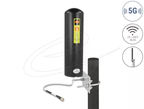 Delock 5G LTE antenna SMA-dugó 3 - 5 dBi irányítatlan, rögzített, kültéri fali és állított elhelyezésre fekete (DL-10037)