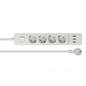   Delock Fehér színu négy foglalatú hosszabbítós konnektor USB töltovel és kisülés védelemmel (DL-11206)