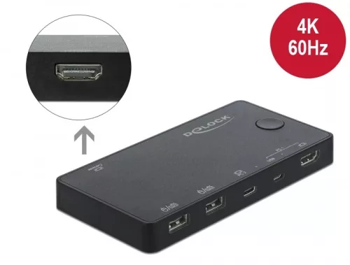 Delock HDMI / USB-C  KVM 4K 60 Hz kapcsoló USB 2.0 (DL-11477)