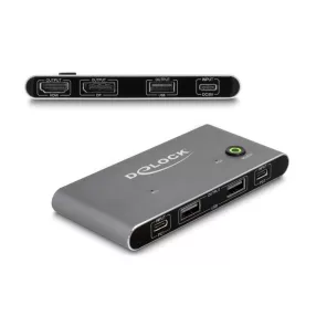   Delock USB-C -s KVM kapcsoló HDMI és DisplayPort-hoz 8K MST USB 2.0 csatlakozó felülettel (DL-11485)