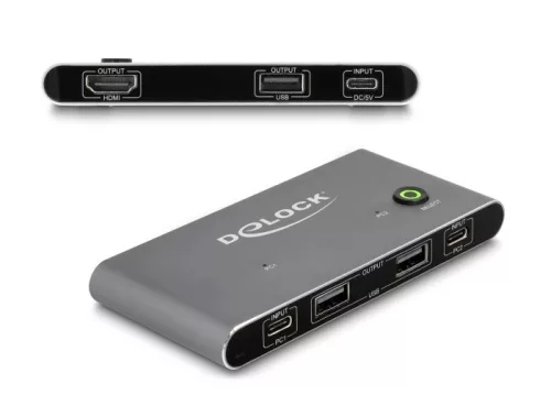 Delock USB-C -s KVM kapcsoló HDMI-hez 8K 60 Hz USB 2.0 csatlakozó felülettel (DL-11486)