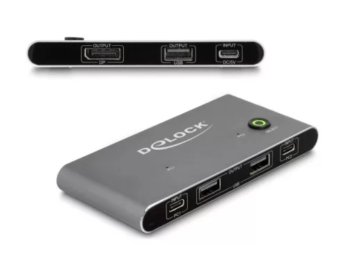 Delock USB-C -s KVM kapcsoló DisplayPort-hez 8K 30 Hz USB 2.0 csatlakozó felülettel (DL-11487)