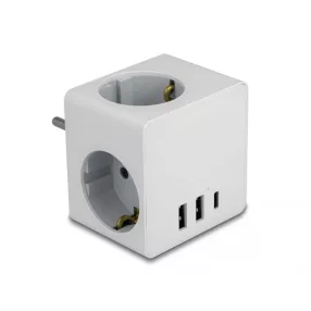   Delock 3-oldalú multi-csatlakozó kocka gyerekzárral és USB töltőfelülettel, fehér (DL-11496)