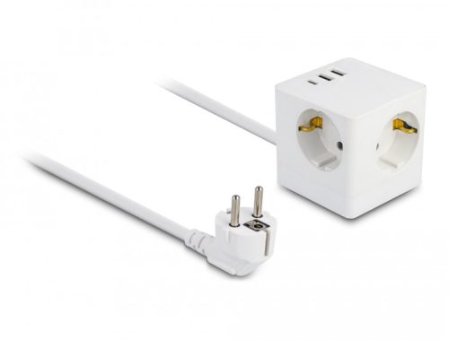 Delock 3 nyílásos csatlakozó kocka hosszabbító gyerekzárral és USB töltővel, valamint 1,5 m fehér