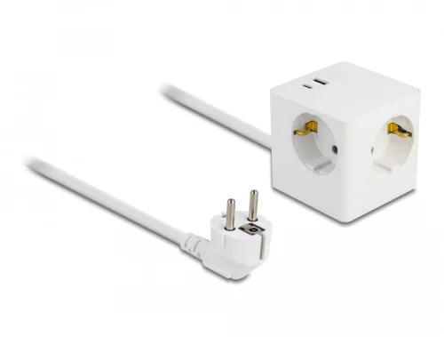 Delock Kibővítő csatlakozó kocka 3 irányú gyerekzárral és USB PD 3.0 töltővel 20 W, 1,5 m hosszú kábellel, fehér színű (DL-11502)