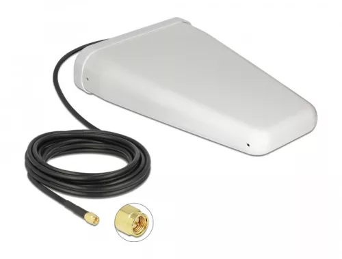 Delock LTE-antenna, SMA-csatlakozódugó, 7 - 9 dBi kétirányú, csatlakozókábellel (RG-58, 5 m), fehér, (DL-12001)