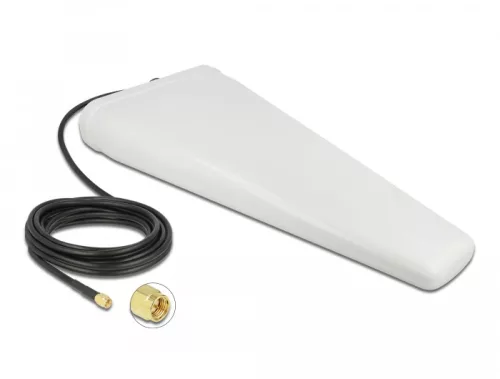 Delock LTE-antenna, SMA-csatlakozódugó, 9 - 11 dB kétirányú, csatlakozókábellel (RG-58, 5 m), fehér, (DL-12002)