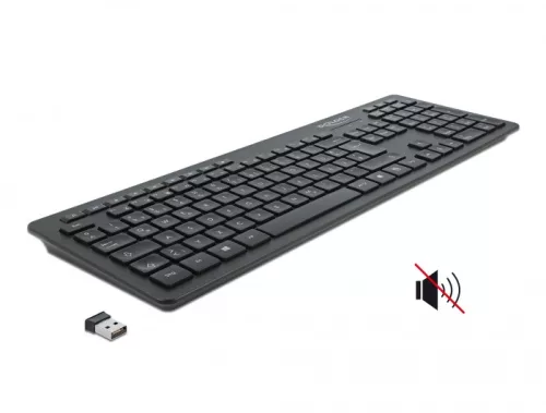 Delock NÉMET Vezetéknélküli USB klaviatúra 2,4 GHz Fekete - Néma (DL-12004)