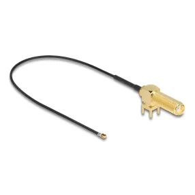   Delock Antenna kábel SMA 90  PCB anya válaszfali csatlakozóval apa I-PEX Inc., MHF  4L-dugó 1.13 25 cm menethossz 15 mm (DL-12028)