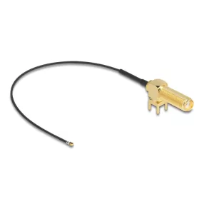   Delock Antenna kábel SMA 90  PCB anya válaszfali csatlakozóval apa I-PEX Inc., MHF  4L-dugó 1.13 15 cm menethossz 15 mm (DL-12031)