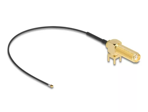 Delock Antenna kábel SMA 90  PCB anya válaszfali csatlakozóval apa I-PEX Inc., MHF  4L-dugó 1.13 15 cm menethossz 15 mm (DL-12031)