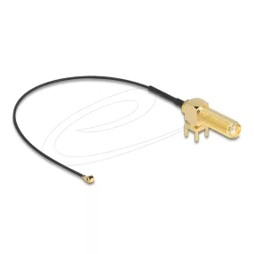   Delock Antenna kábel SMA 90  PCB anya válaszfali csatlakozóval apa I-PEX Inc., MHF  I-dugó 1.13 15 cm menethossz 15 mm (DL-12034)