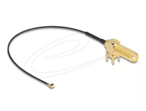 Delock Antenna kábel SMA 90  PCB anya válaszfali csatlakozóval apa I-PEX Inc., MHF  I-dugó 1.13 15 cm menethossz 15 mm (DL-12034)