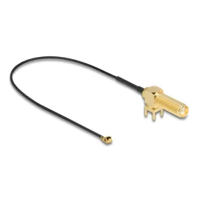   Delock Antenna kábel SMA 90  PCB anya válaszfali csatlakozóval apa I-PEX Inc., MHF  I-dugó 1.13 25 cm menethossz 15 mm (DL-12035)