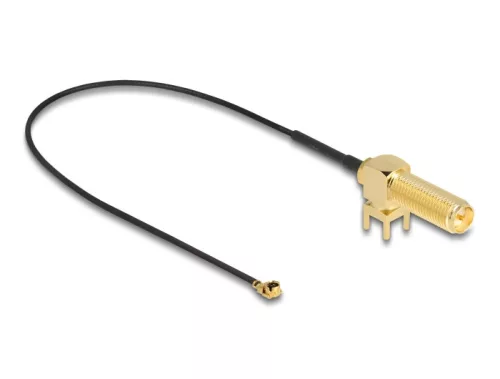 Delock Antenna kábel RP-SMA 90  PCB anya válaszfali csatlakozóval apa I-PEX Inc., MHF  I-dugó 1.13 25 cm menethossz 15 mm (DL-12036)
