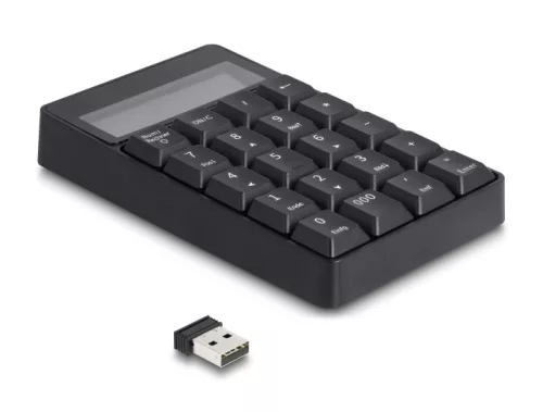 Delock 2 az 1-ben A típusú USB billentyűzet számológép funkcióval, 2,4 GHz, vezeték nélküli, fekete (DL-12113)