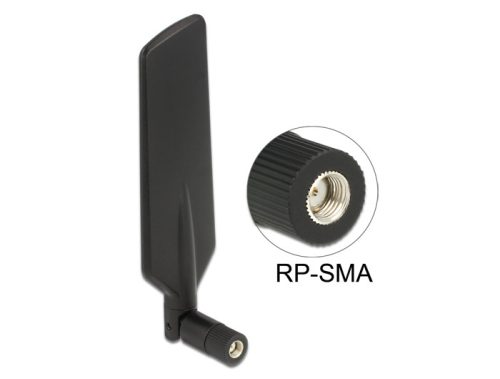 DELOCK LTE WLAN kétsávos antenna RP-SMA 1 ~ 4 dBi mindenirányú - forgatható, hajlítható fekete