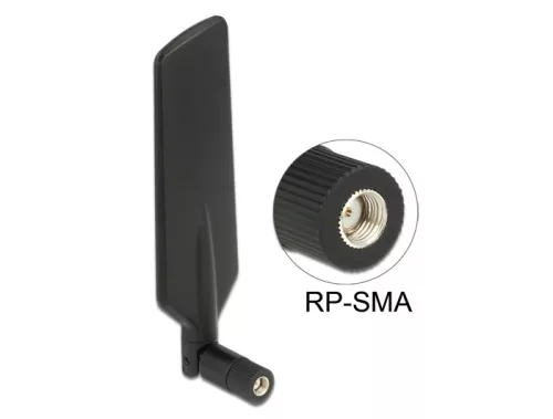 DELOCK LTE WLAN kétsávos antenna RP-SMA 1 ~ 4 dBi mindenirányú - forgatható, hajlítható fekete (DL-12409)