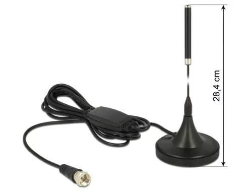 DELOCK DAB+ antenna F dugó 21 dBi aktív mindenirányú mágneses talpú fix - fekete (DL-12413)