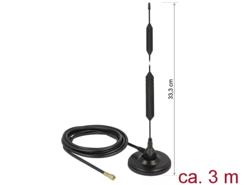 Delock GSM antenna SMA-dugó 5 dBi irányítatlan, rögzített, mágneses talppal és csatlakozókábellel (R (DL-12418)