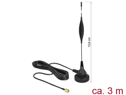 Delock GSM antenna SMA-dugó 5 dBi irányítatlan, rögzített, mágneses talppal és csatlakozókábellel (R (DL-12422)