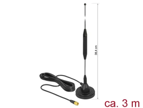 Delock GSM antenna SMA-dugó 3,5 dBi irányítatlan, rögzített, mágneses talppal és csatlakozókábellel (DL-12423)
