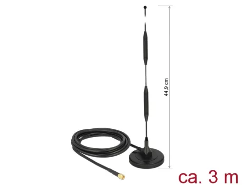 Delock LTE antenna SMA-dugó 5 dBi irányítatlan, rögzített, mágneses talppal és csatlakozókábellel (R (DL-12425)