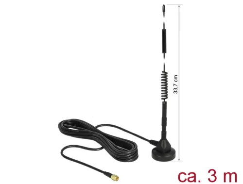 Delock LTE antenna SMA-dugó 5 dBi irányítatlan, rögzített, mágneses talppal és csatlakozókábellel (R (DL-12427)