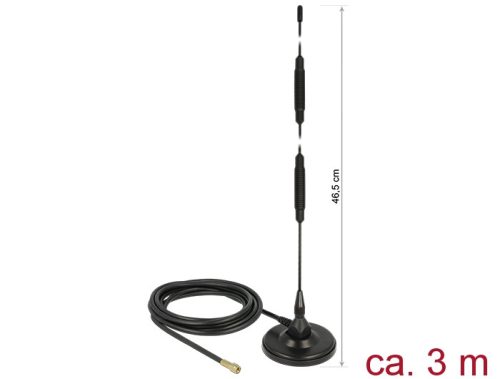 Delock LTE antenna SMA-dugó 7 dBi irányítatlan, rögzített, mágneses talppal és csatlakozókábellel (R