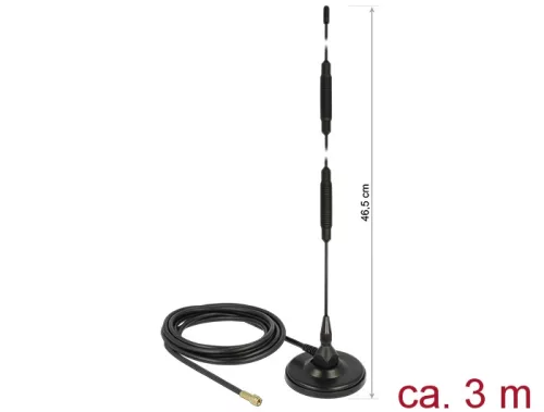 Delock LTE antenna SMA-dugó 7 dBi irányítatlan, rögzített, mágneses talppal és csatlakozókábellel (R (DL-12428)