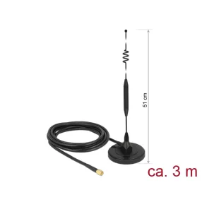   Delock LTE antenna SMA-dugó 6 dBi irányítatlan, rögzített, mágneses talppal és csatlakozókábellel (R (DL-12429)
