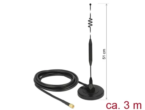 Delock LTE antenna SMA-dugó 6 dBi irányítatlan, rögzített, mágneses talppal és csatlakozókábellel (R (DL-12429)
