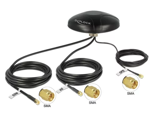 Delock Többsávos LTE UMTS GSM GPS GPS SMA antenna minden irányú tetőre szerelhető kültéri antenna (DL-12455)